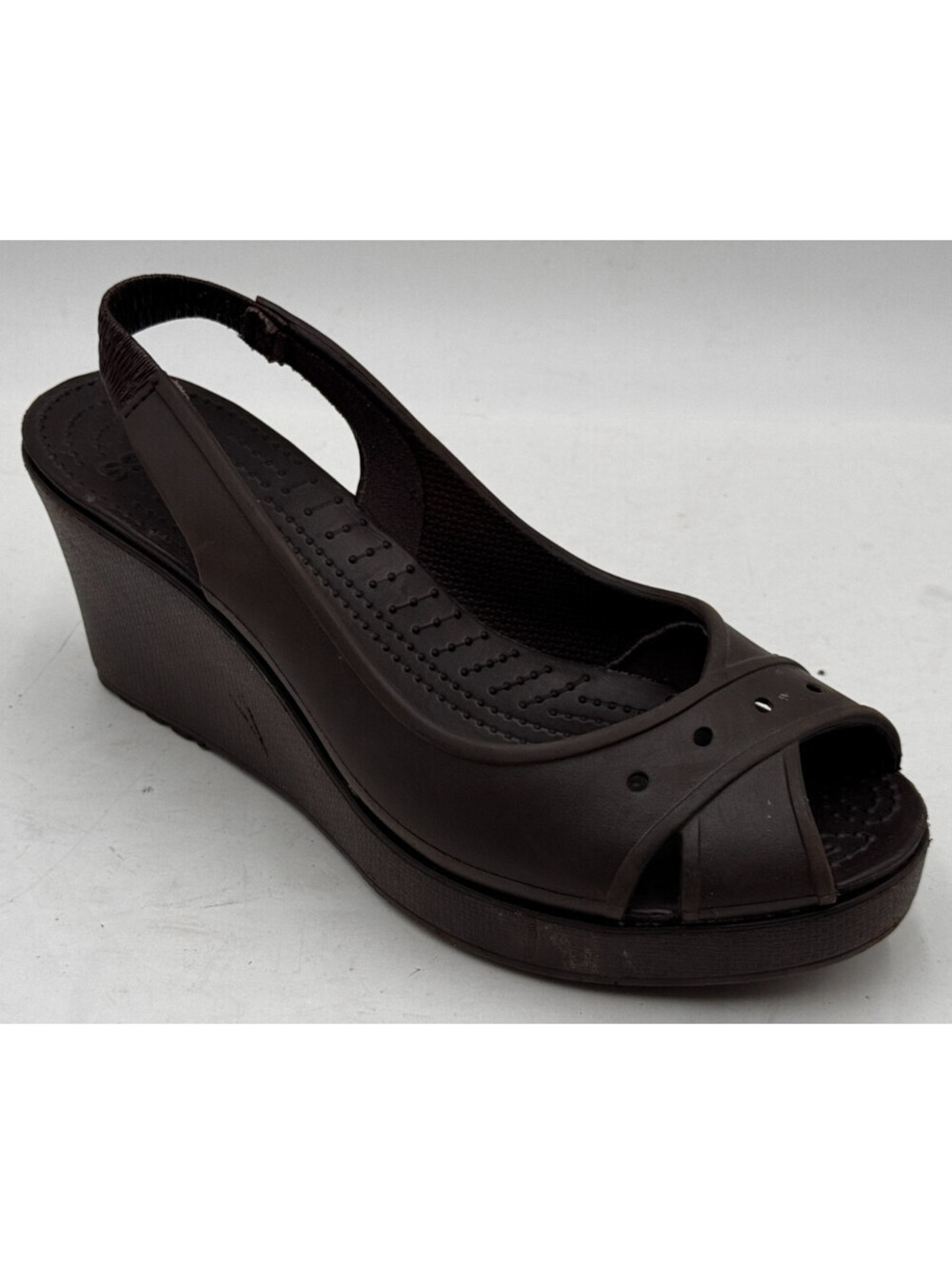 Crocs Farrah Women's Slingback 9 Brown Peep Toe Casual Slip On Wedge Heel